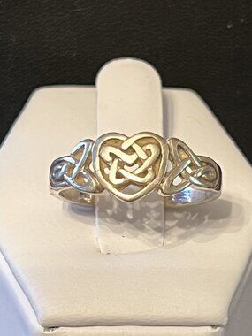 Vintage 925 Silver Celtic Knot Heart Design Band Ring Size 8.75 (367)
